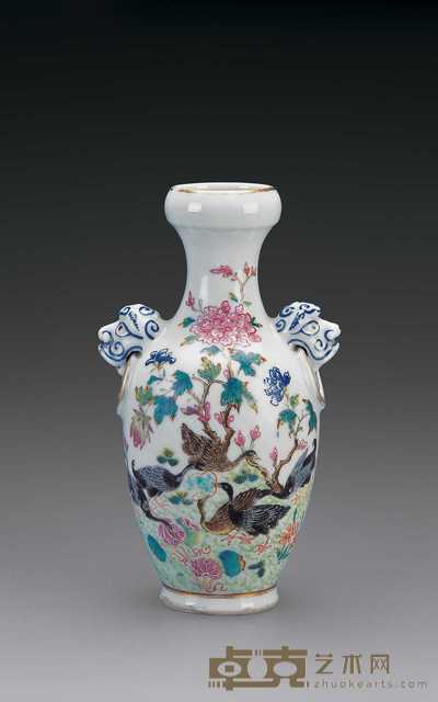 清 彩“安居乐业”图瓶 高15.2cm